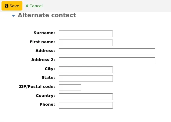 'Alternate contact' section of the patron form