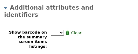 'Additional attributes' section of the patron form, there is one attribute called 'Department' with a drop-down menu, a subheading 'Additional ID', with another attribute called 'Employee #'