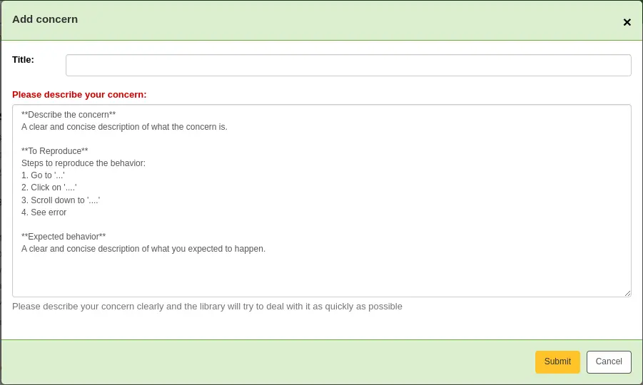 'Add concern' form
