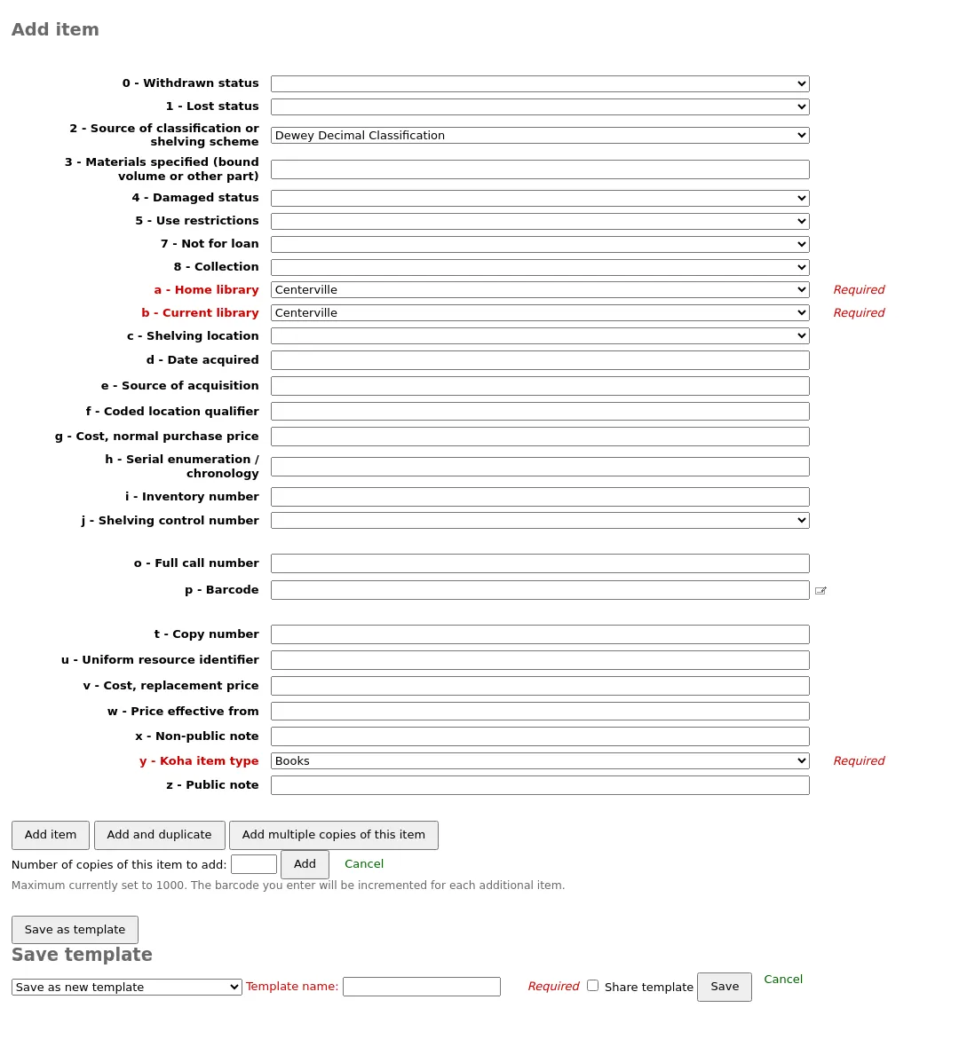 Add item form