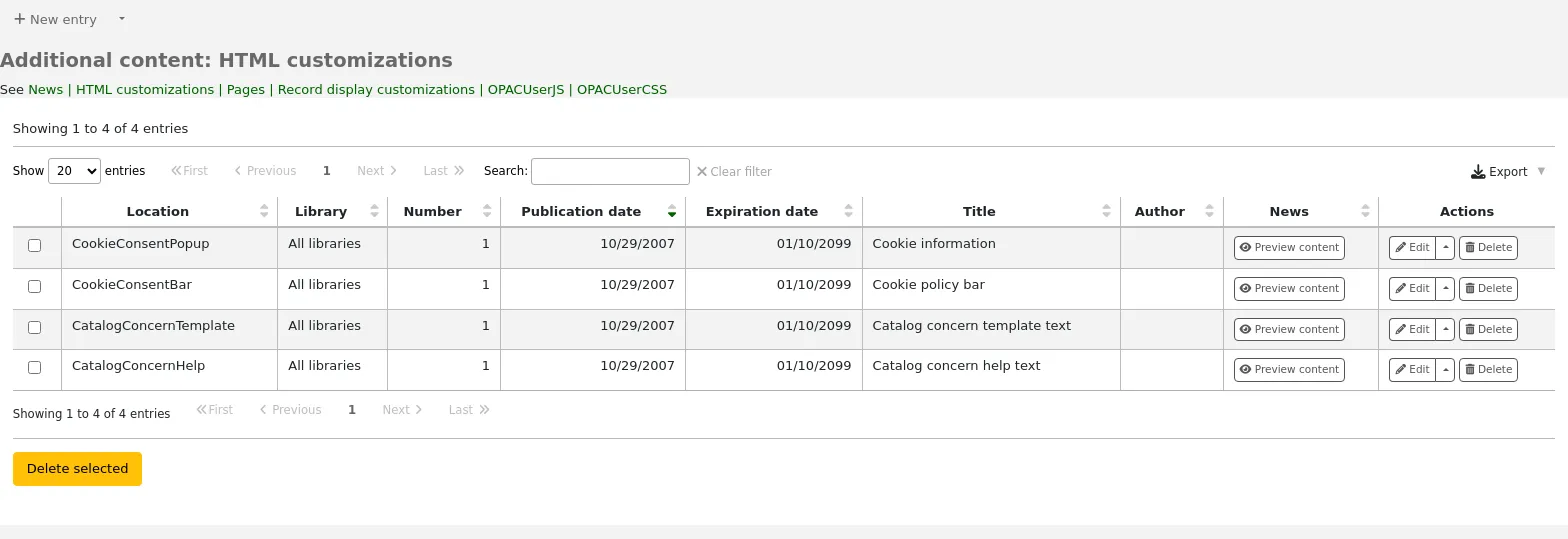 Additional content / HTML customizations main page