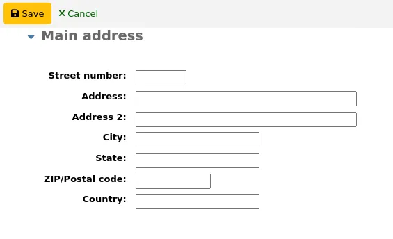 Main address section of the add new patron form