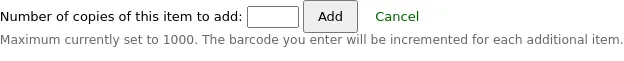 The buttons under the add item form are replaced by 'Number of copies of this item to add' with an input box in which to enter the number