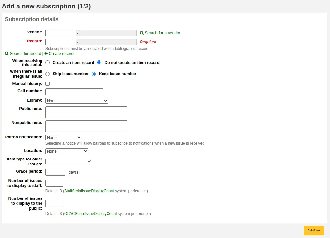 Add a new subscription form (1 of 2)