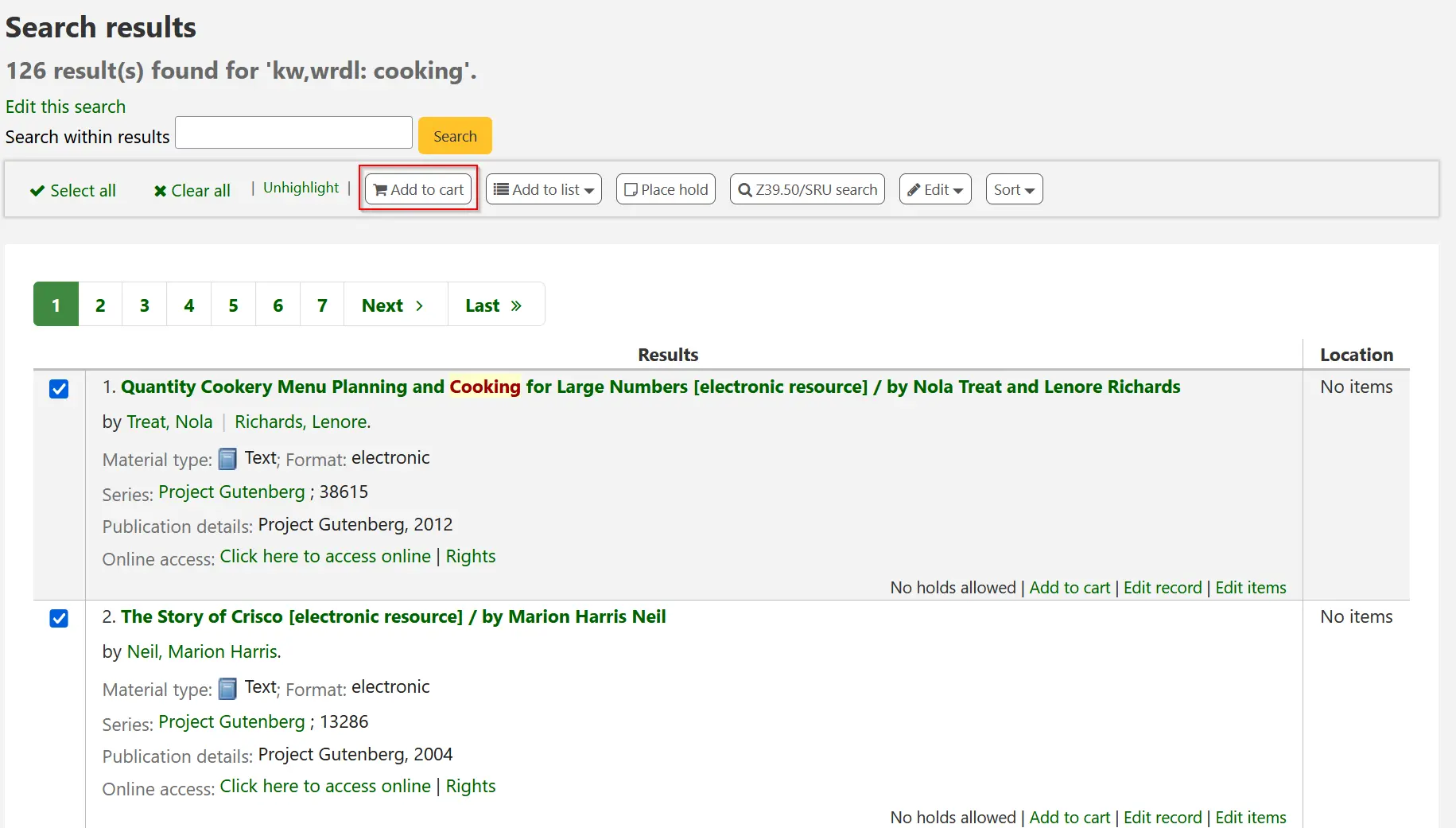 Add titles to cart from search results