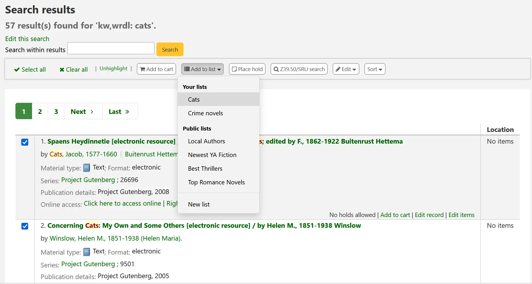 Add titles to list from search results