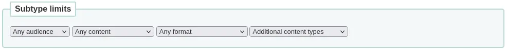 Subtypes limits section of the advanced search form in the staff interface