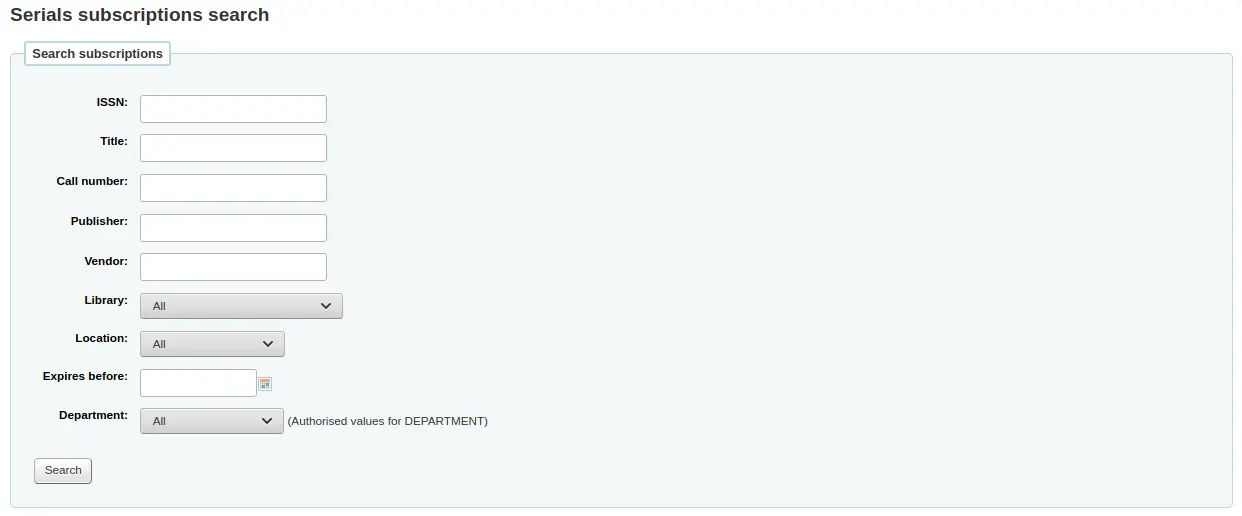Serials advanced search form
