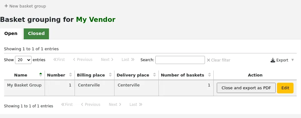 List of open basket groups