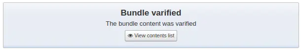 'Bundle verified' checkin message with a button to view the bundle contents