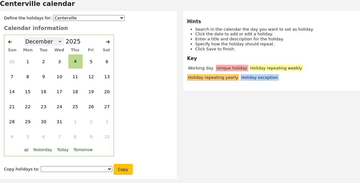 View of the calendar