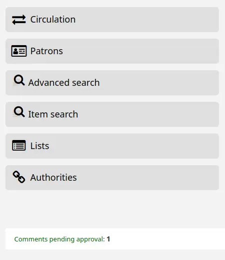 View of alert that there are comments wainting on Koha main page