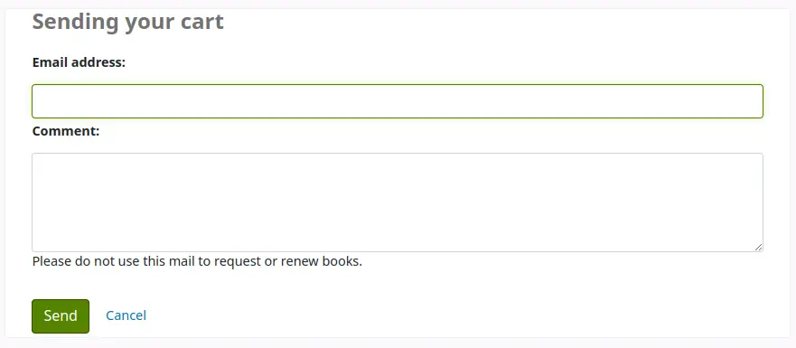 'Sending your cart' form