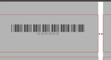 Image showing a barcode label, a double arrow indicates the gap between columns, pointing from the right side of the first label to the left side of the second label in the row