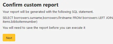 Confirm custom report