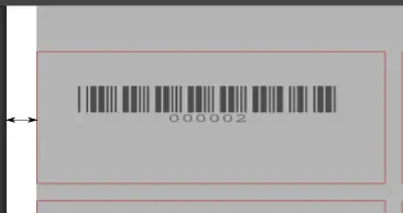 Image showing a barcode label, a double arrow indicates the left page margin, pointing from the left side of the page to the left side of the label