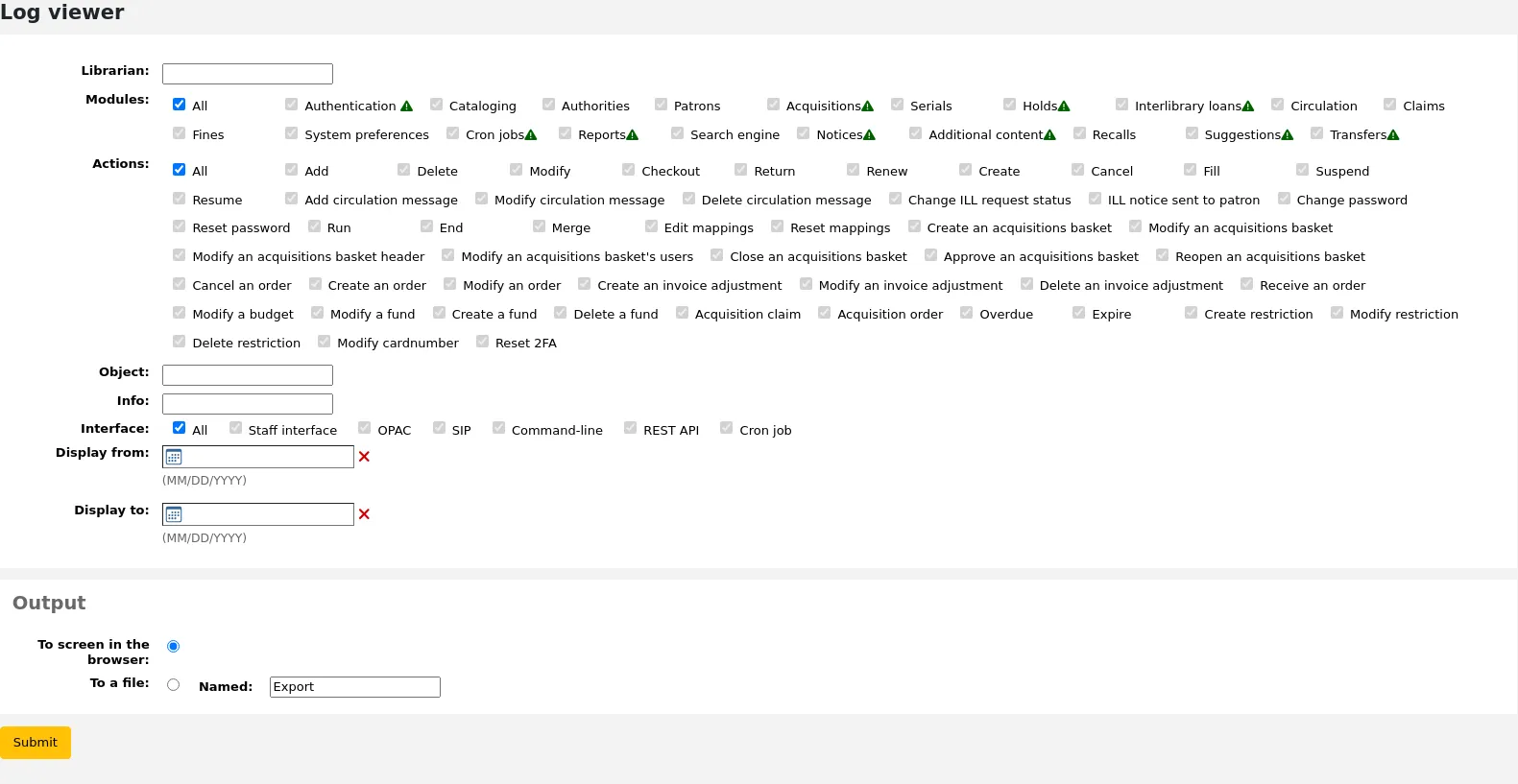 Screenshot of the log viewer tool