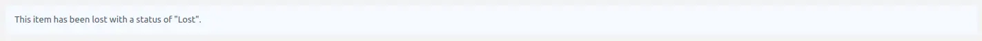 Checkout message reading 'This item has been lost with a status of "Lost".'