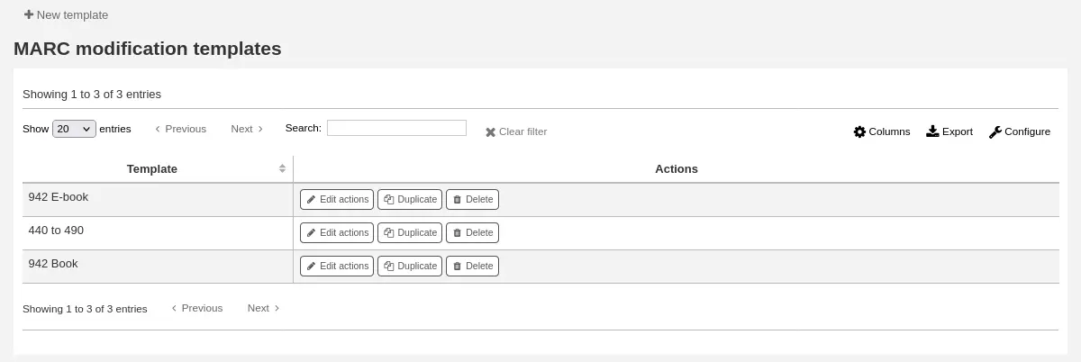 List of currently available MARC modification templates