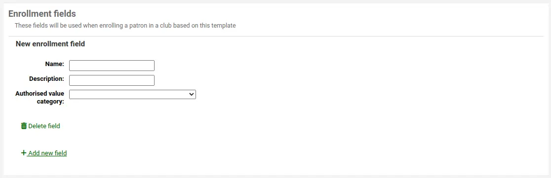 Form to add enrollment fields to a club template