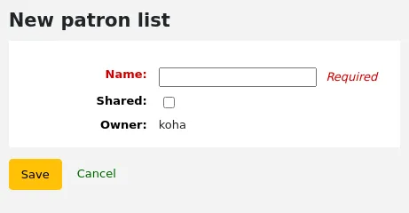 New patron list form