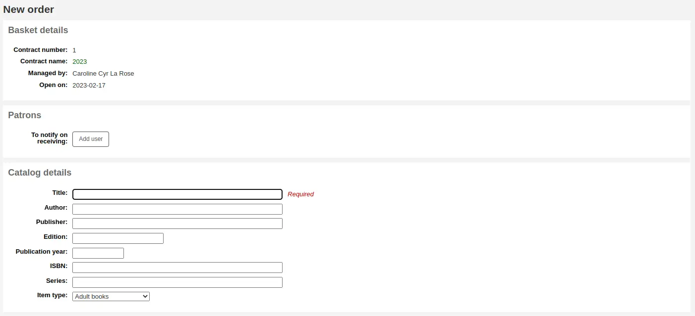 Order form with empty record fields