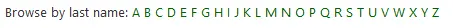 Horizontally sorted alphabet list of letters linking to patron searches