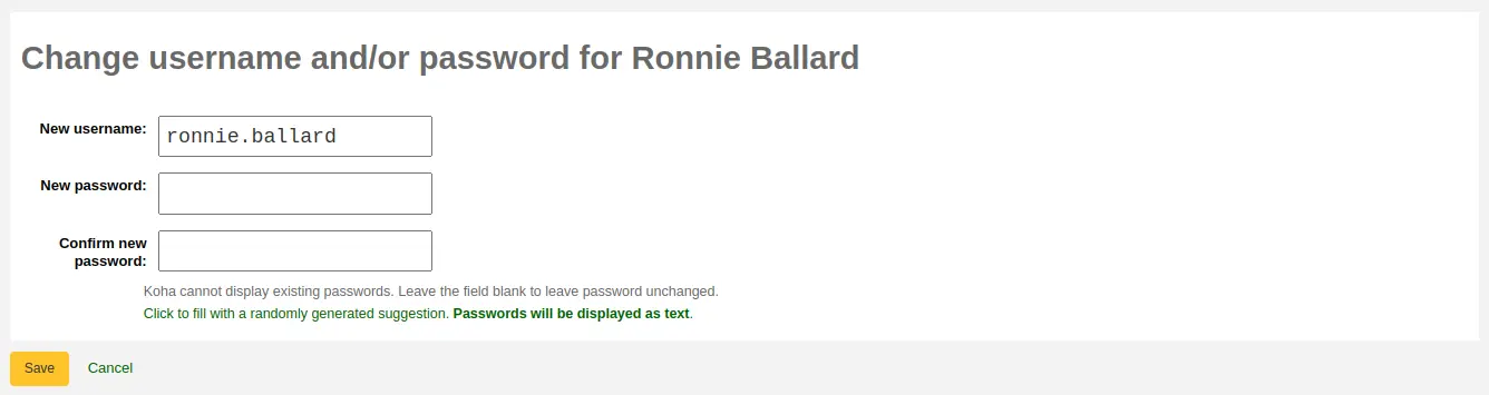 Change username and/or password form