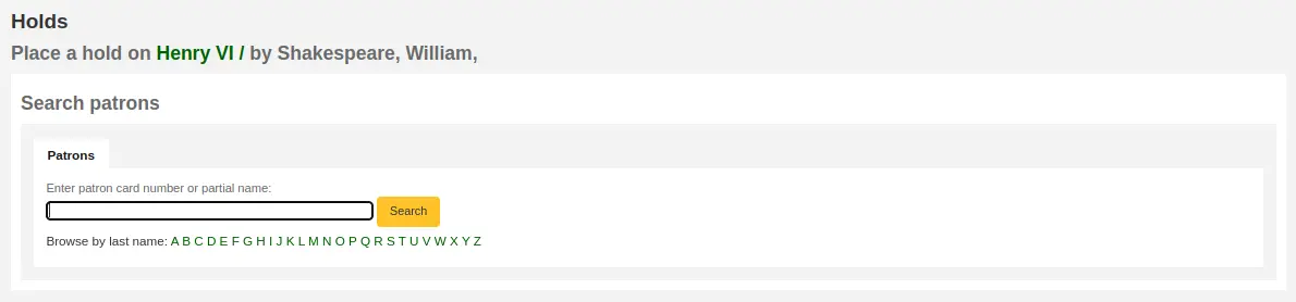 Patron search when placing a hold