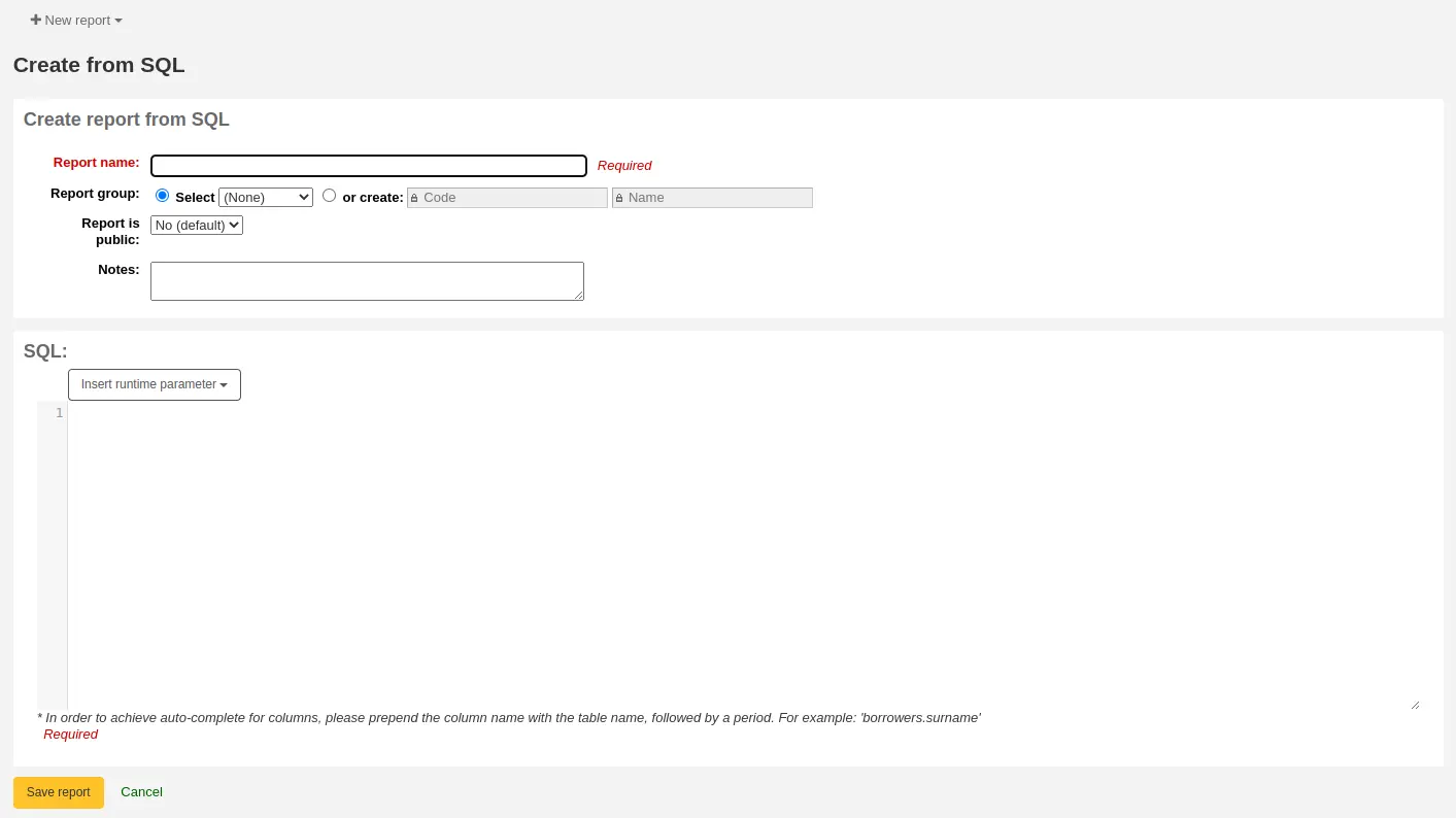 New report from SQL form