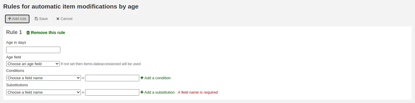 Form to add a new rule for automatic item modification by age