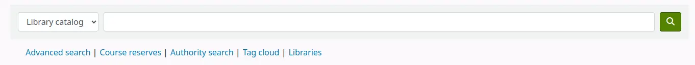 Library catalog search box at the top of the page in the OPAC; the links under the search bar are Advanced search, Course reserves, Authority search, Tag cloud, and Libraries