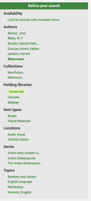 Facets on the search results page