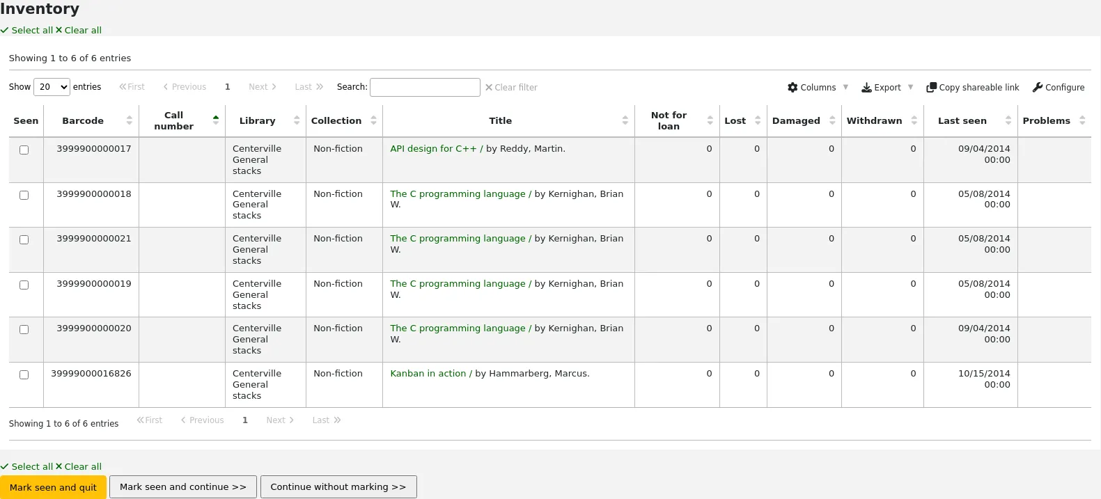 A table presenting the items corresponding to the filters