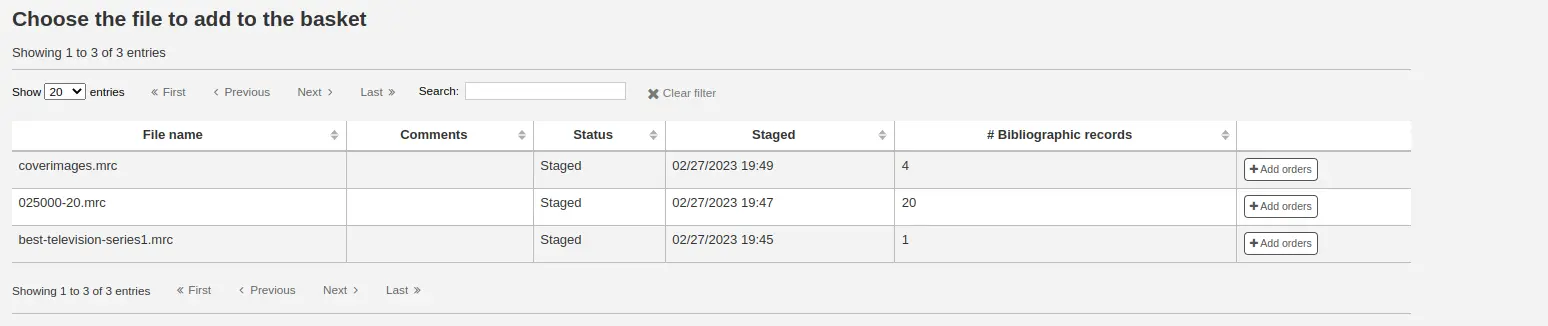 List of staged files that have not yet been imported