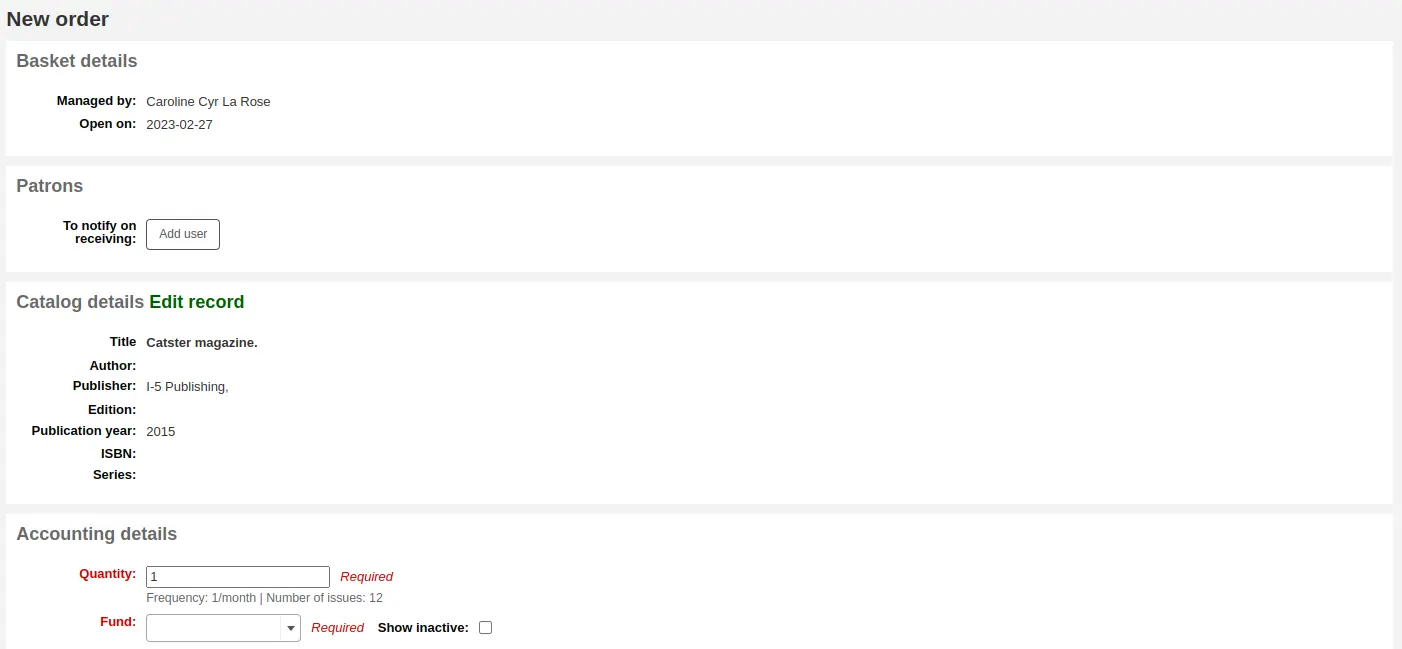 Serial subscription order form