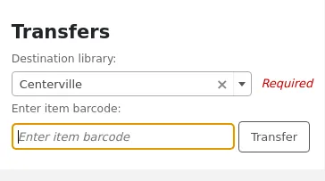 Form to transfer an item to another library